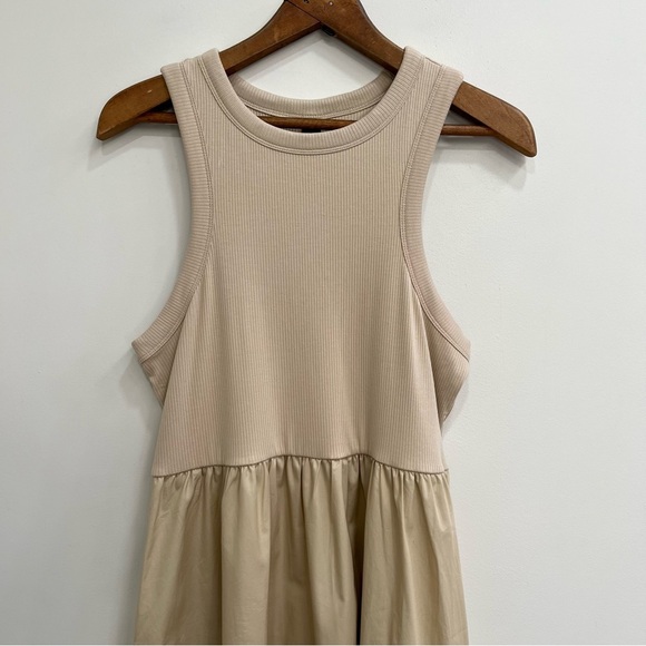 Old Navy Fit & Flare High-Neck Combination Midi Dress Sleeveless Tan Size XL - Picture 5 of 15